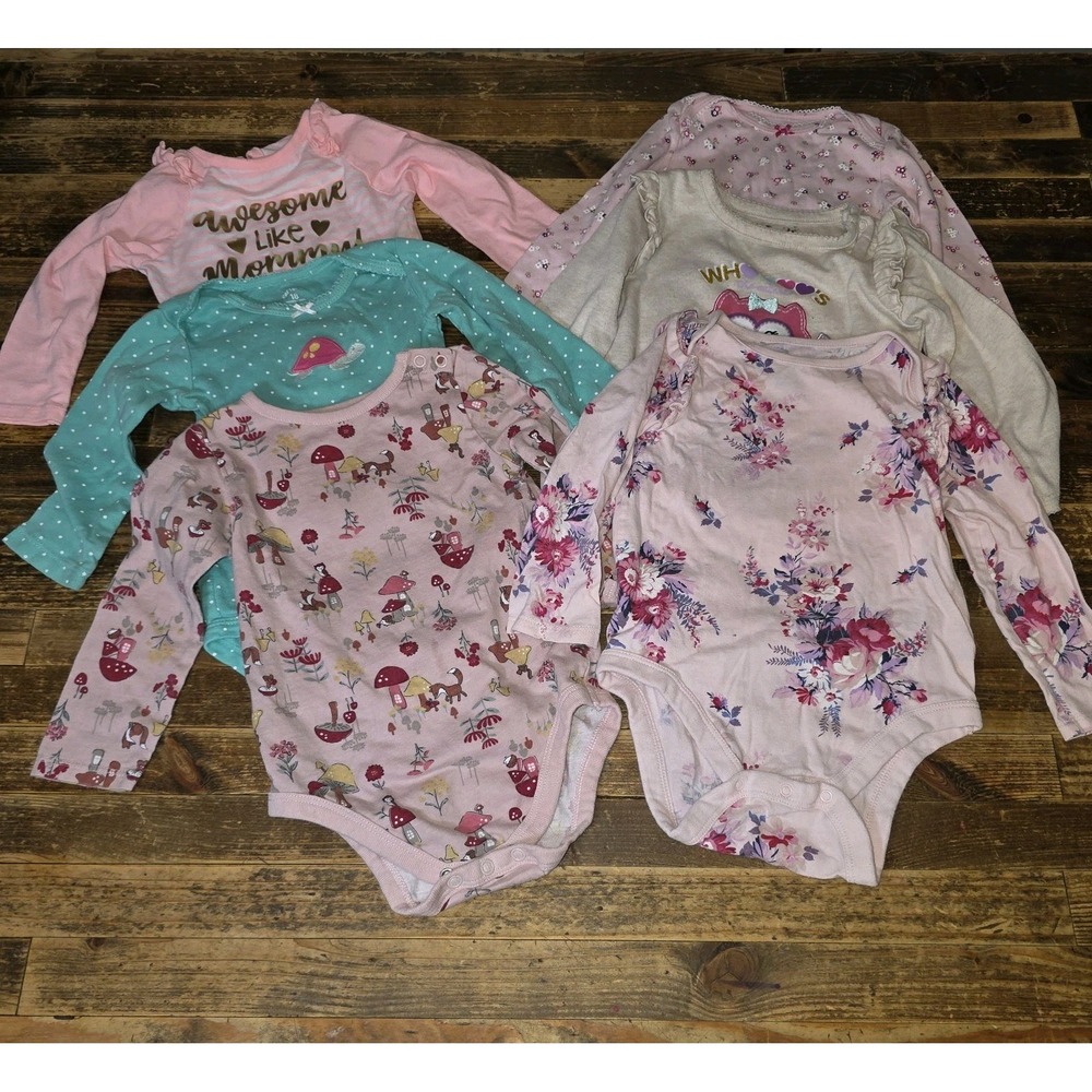 Baby Girl 18 Mo Bodysuits 6 pc Long-sleeved Lot Tops One Piece Bundle Fall